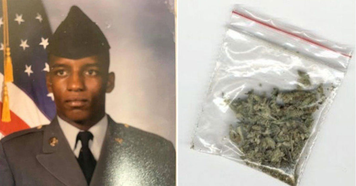soldier with a bag of marijuana
