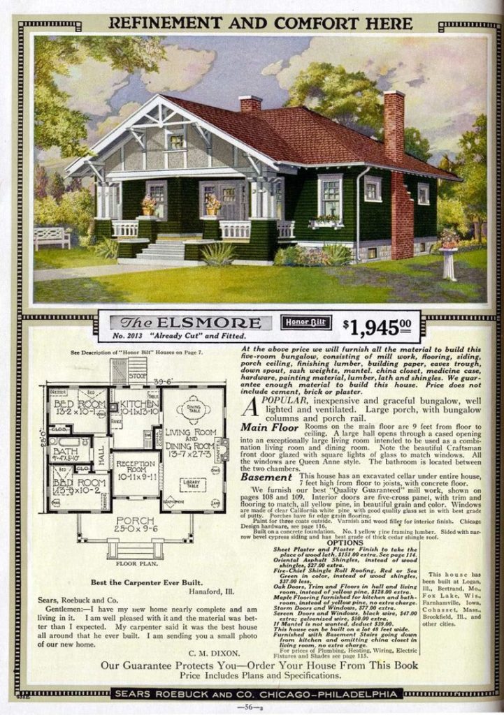Advertisement of the Elsmore Kit Home from Sears Roebuck and Co. 