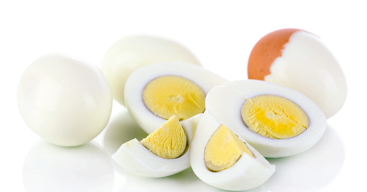 Hard boiled eggs with a green ring around the yolk