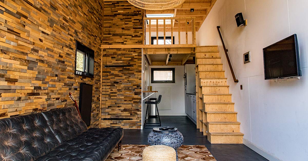 inside of a two storey tiny home