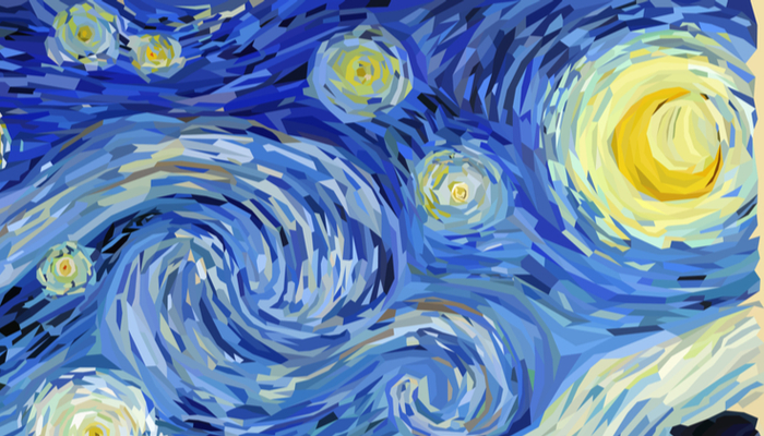 close up of Vincent van Gogh’s painting Starry Night