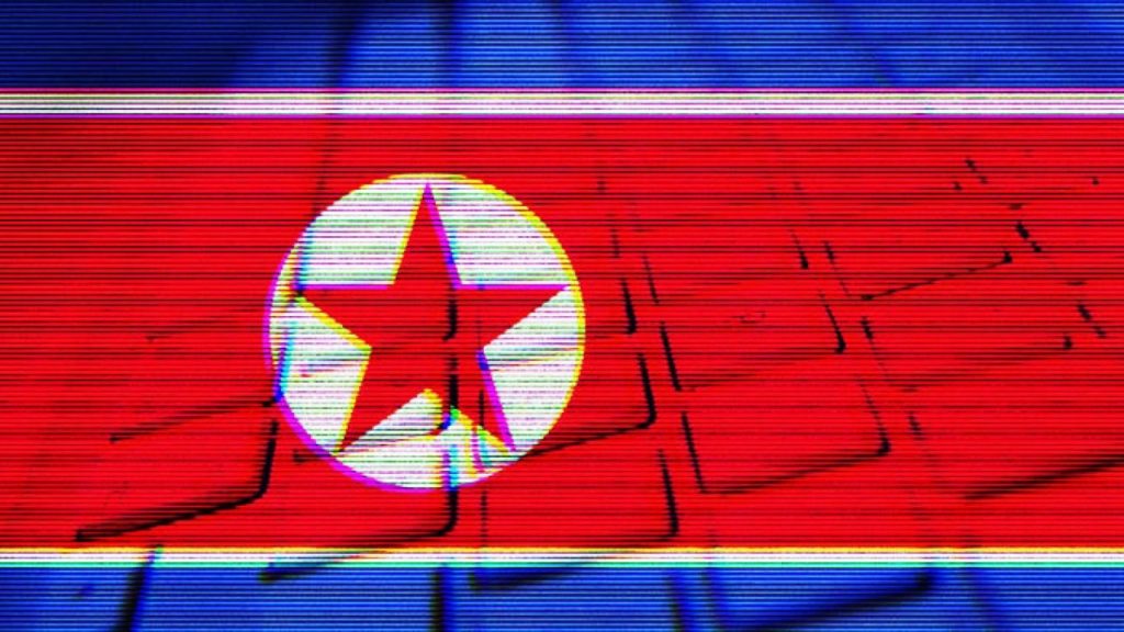 North Korean flag overlaying a keyboard