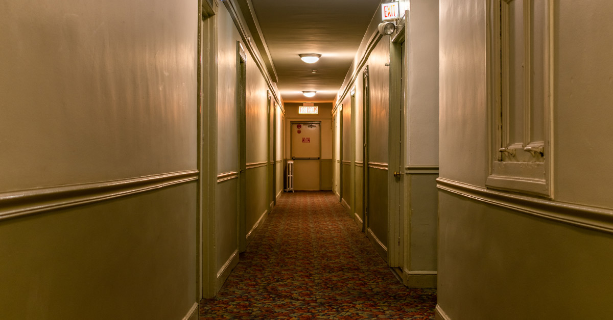long hallway in apartment building