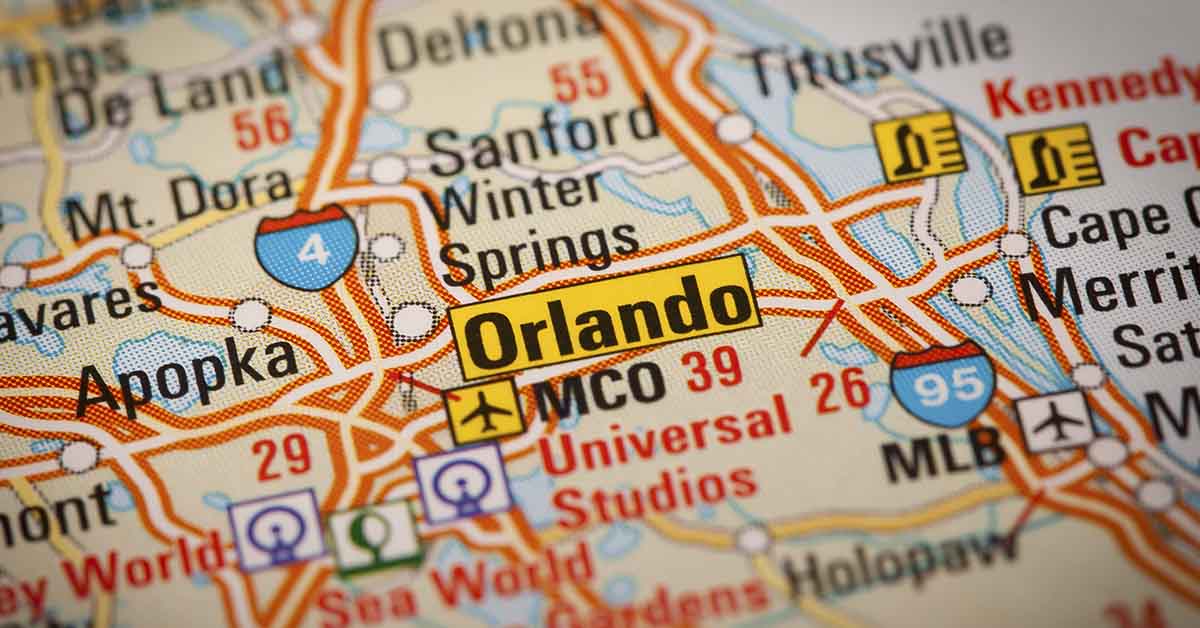 close up of map of Orlando