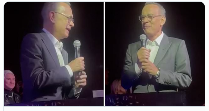 Fears for Tom Hanks' health as he appears unable to control his shakin...