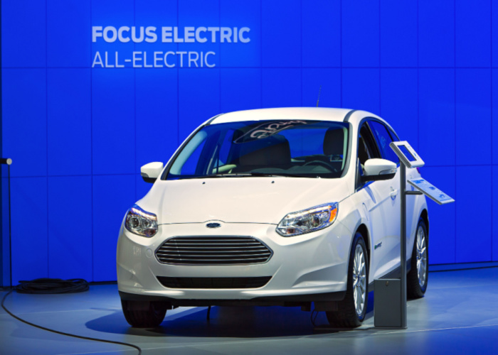 An all-electric Ford Focus on display at the North American International Auto Show media preview January 16, 2014