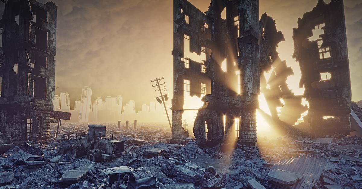 demolished city, aftermath of apocalypse