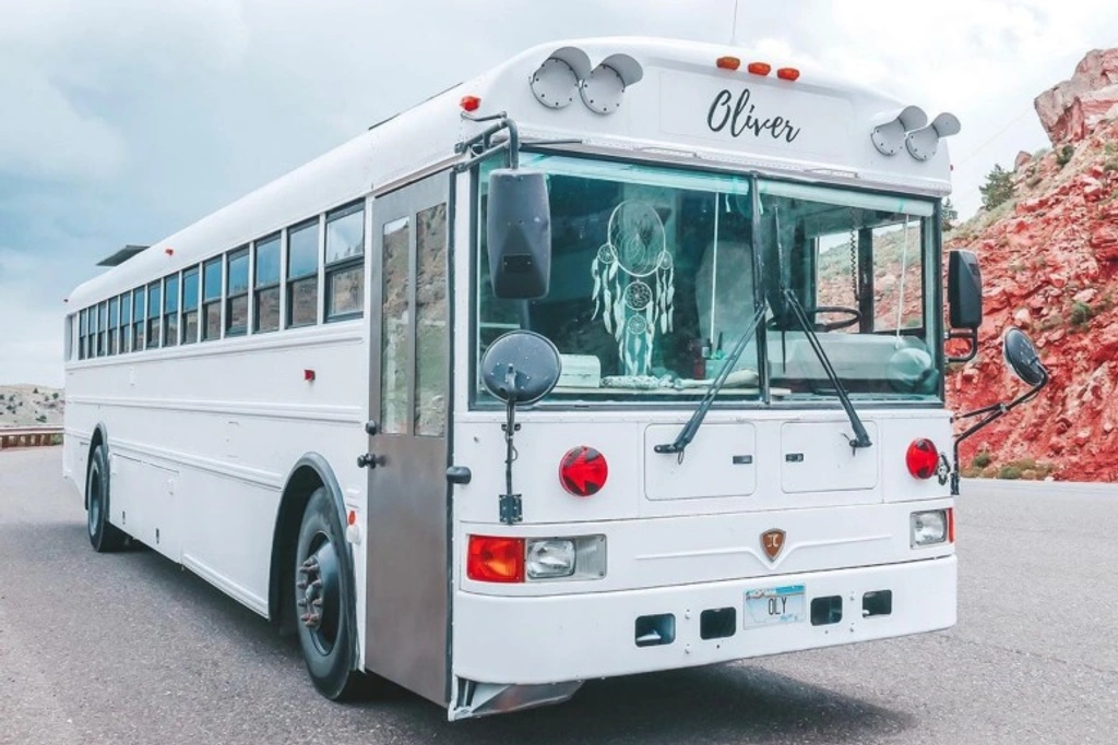 converted school bus, white 
