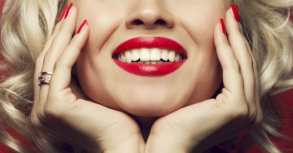 smiling woman with red lipstick