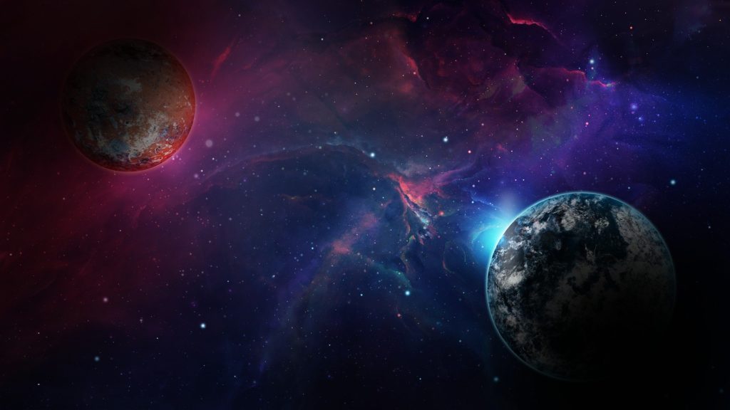 illustration of two planets in space