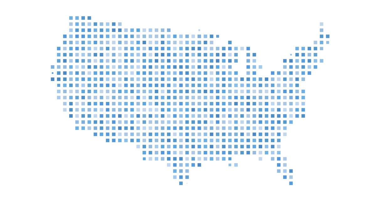 map of USA in blue colored dots