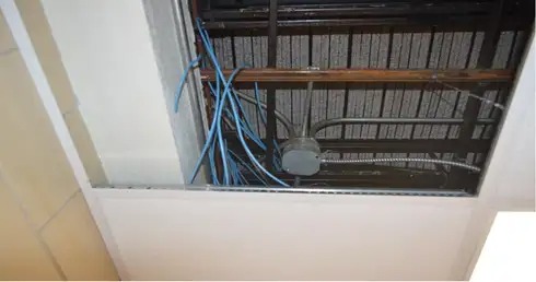 The spot in the ceiling in the Ohio prison where the two inmates hid the computer.