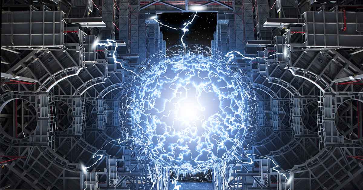 Conceptual high tech power plant thermonuclear or nuclear reactor, including elements of fusion space stations, electricity production, microwave components