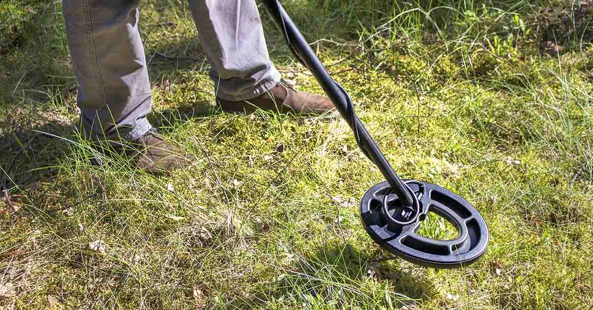 metal detector being used on grassy area