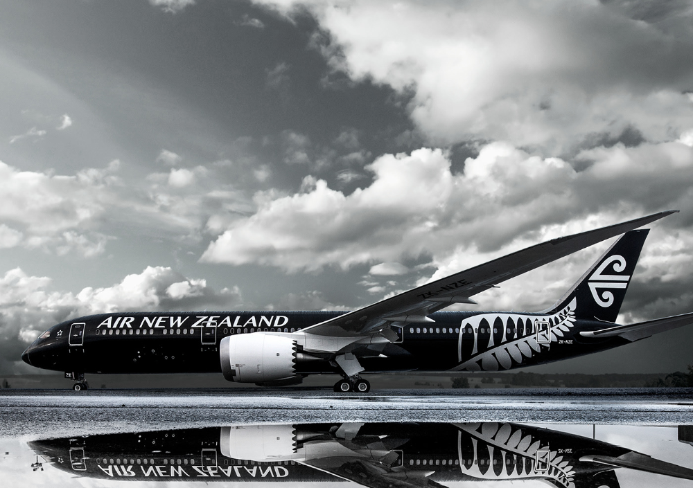 An Air New Zealand flight on the runway.