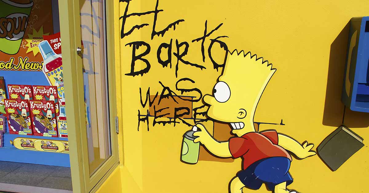 Bart Simpson spray painting graffiti