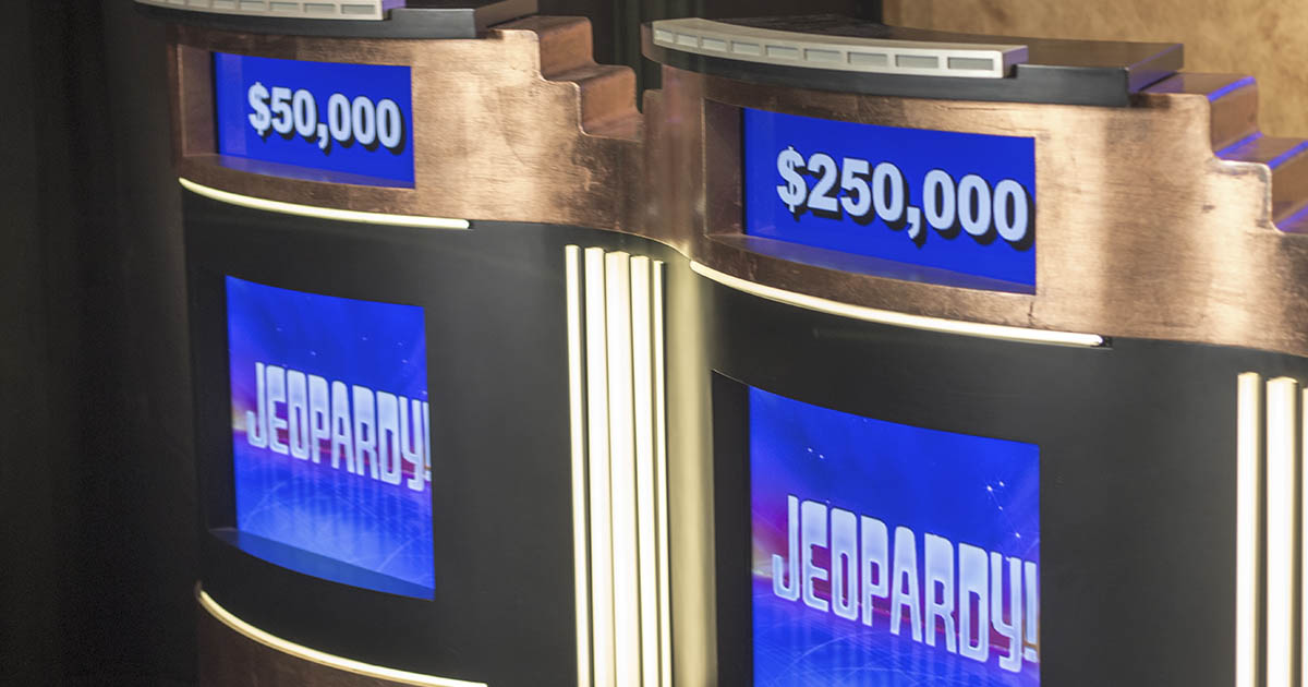 Jeopardy podiums on December 28, 2015 in Culver City