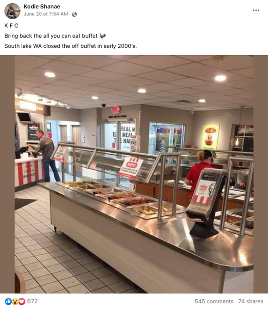 The throwback picture of a KFC buffet.