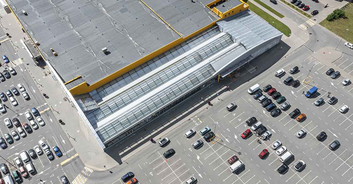 aerial view of mall parking lot