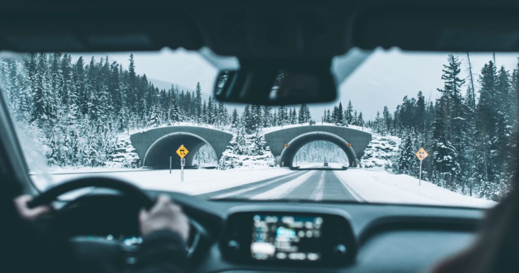 Winter Driving Through the Mountains in Canada