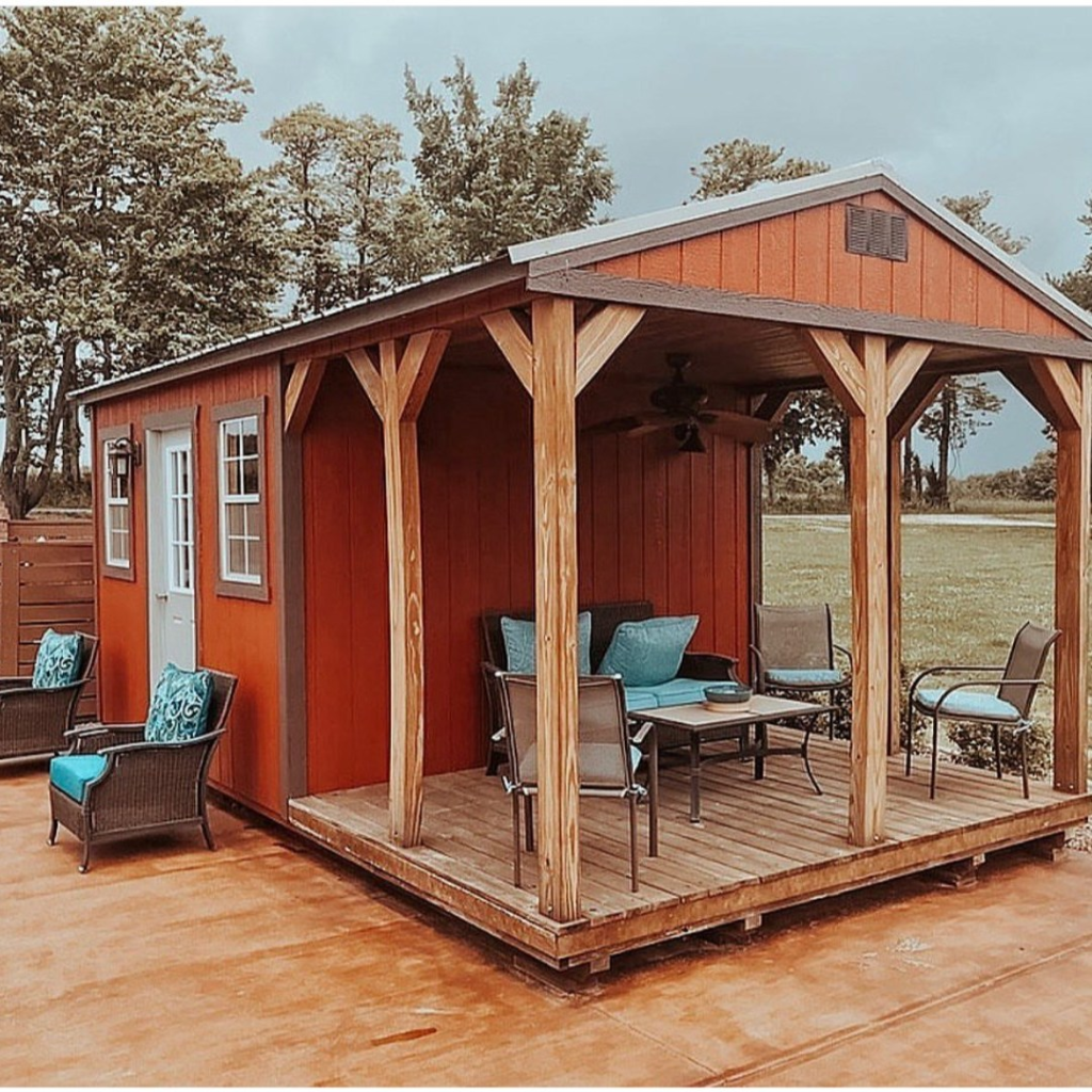shed with patio and chairs