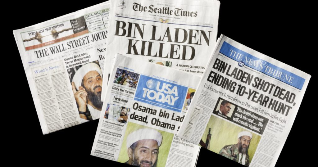 SEATTLE, WA - MAY 02: The Seattle Times and other U.S. newspapers report the death of Osama bin Laden on May 02, 2011. Bin Laden claimed responsibility for the September 11, 2001 attacks on the U.S.
