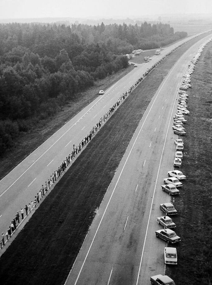 Human chain protesting Soviet rule