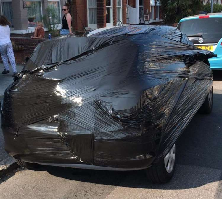 The Vauxhall Corsa wrapped in cellophane.