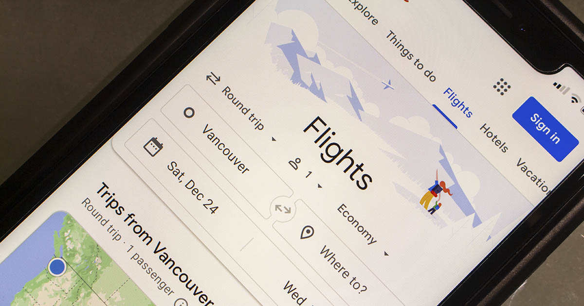 Google FLights being accessed on a smartphone