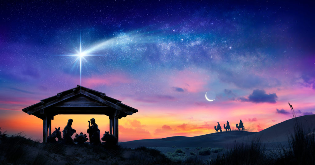 Nativity Of Jesus - Scene With The Holy Family With Comet At Sunrise
