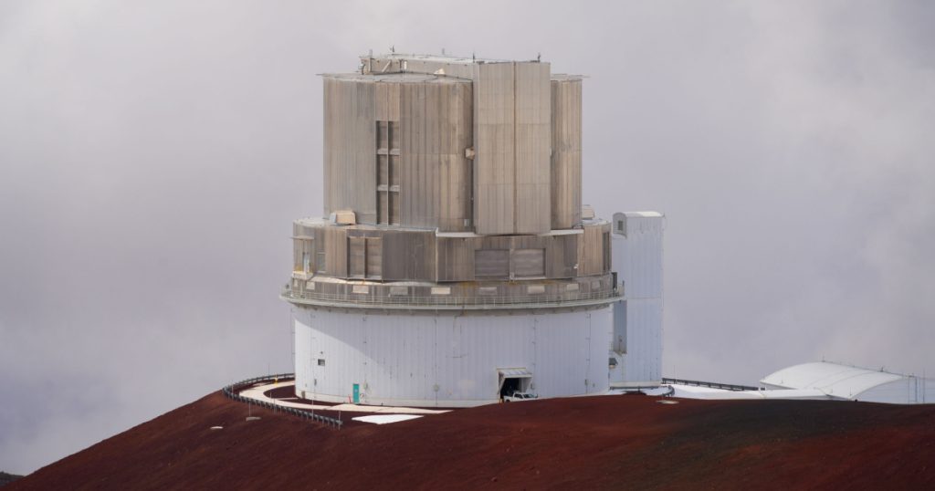 Japan's Subaru Telescope in the snow at the summit of the Mauna Kea volcano on the Big Island of Hawaii, United States
