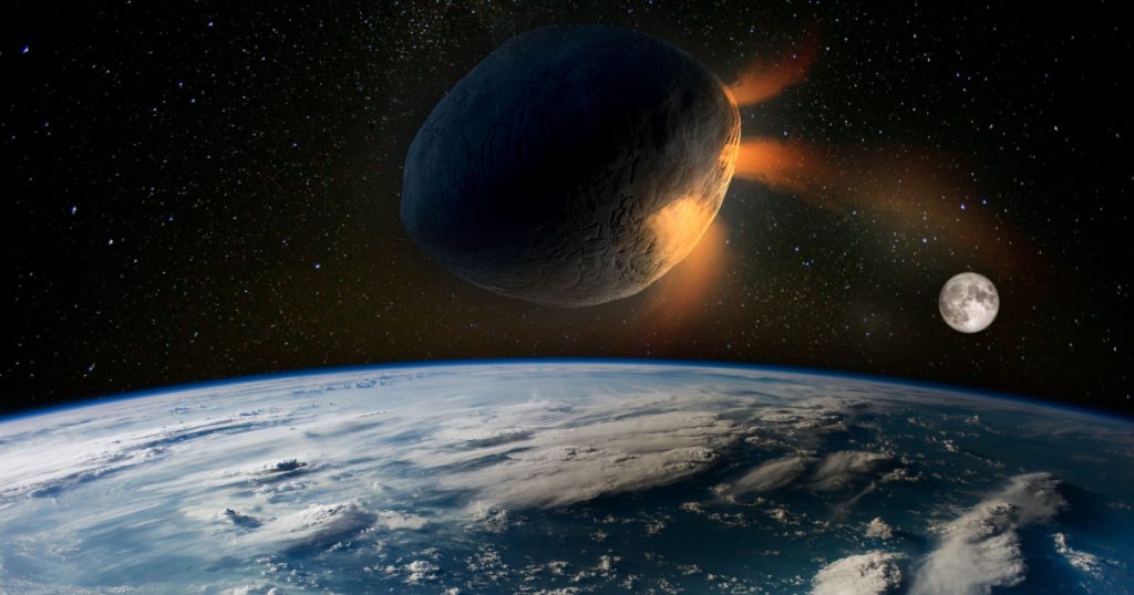 Huge asteroid hits the planet Earth. Elements of this image furnished by NASA.
