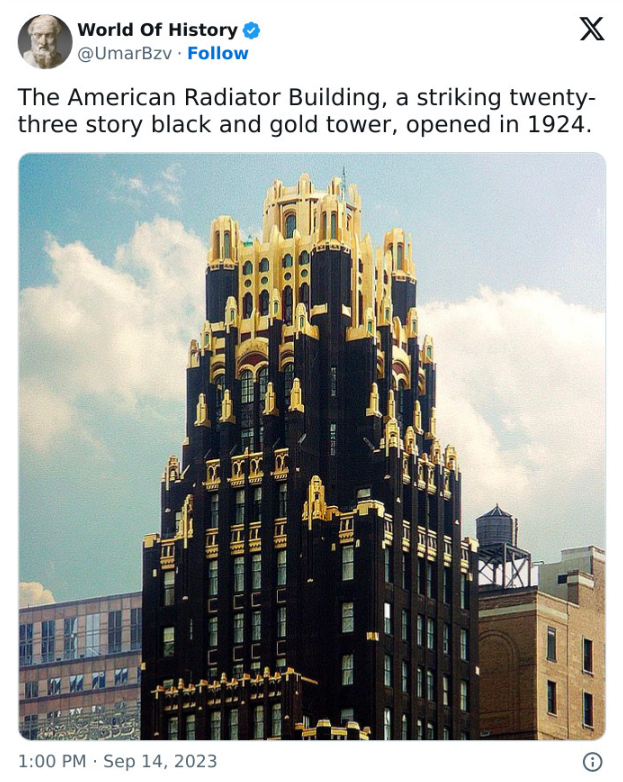 The impressive black and gold American Radiator building