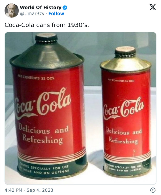 Coca-Cola cans from the 1930's
