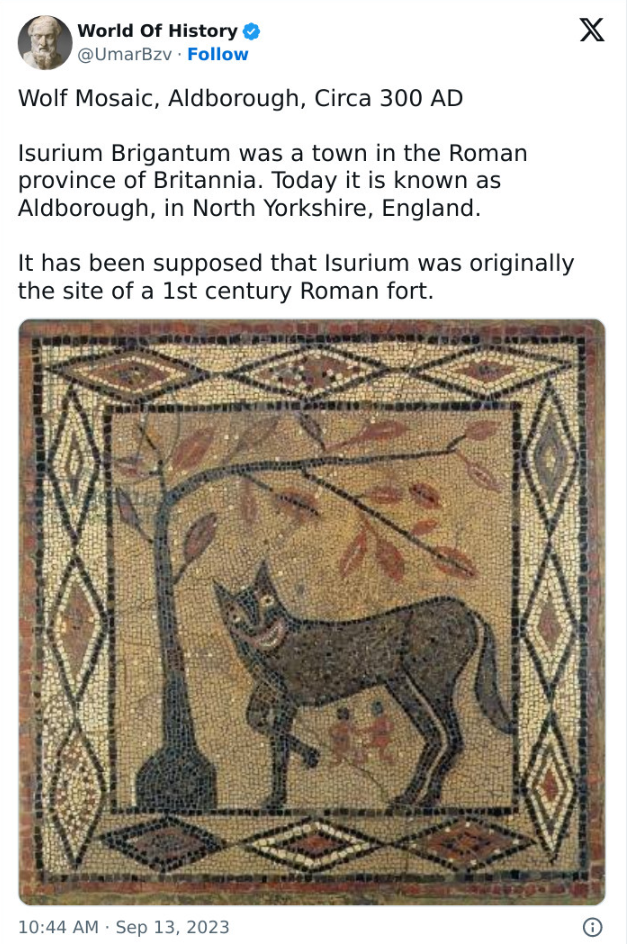 Wolf Mosaic from early Britannia, circa 300AD