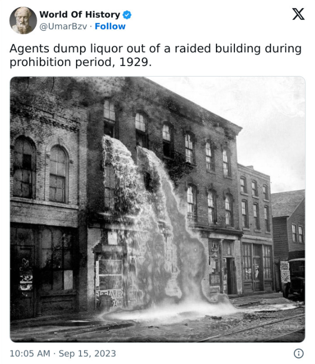 historical images  - Liquor being dumped during a prohibition raid in the early 90's