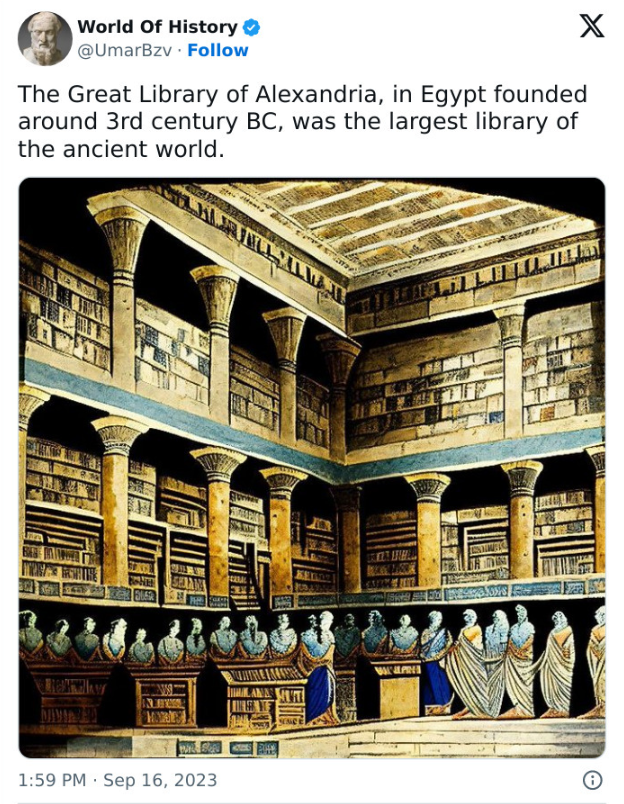 A drawing of the Great Library of Alexandria