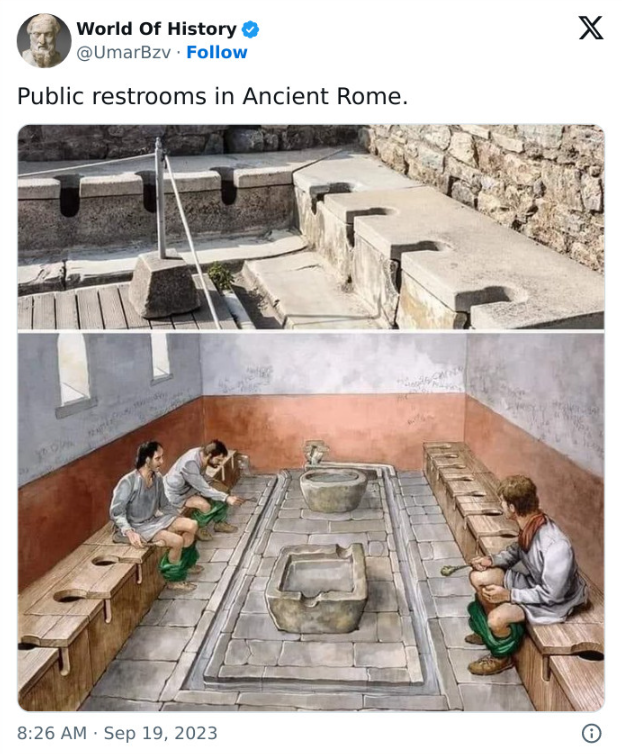 A drawing depicting the restrooms in Ancient Rome