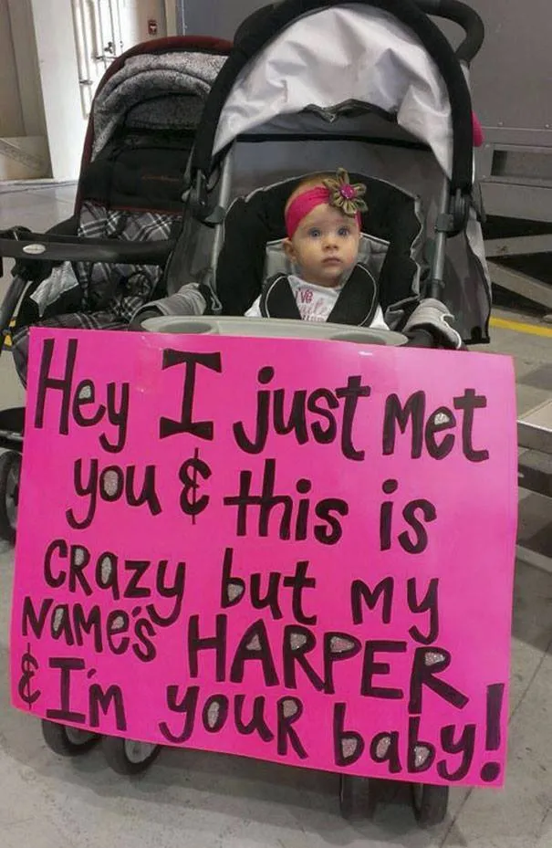 Baby with a sign