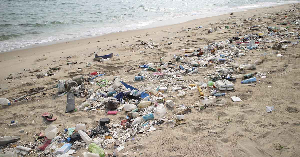 beach filled with garbage