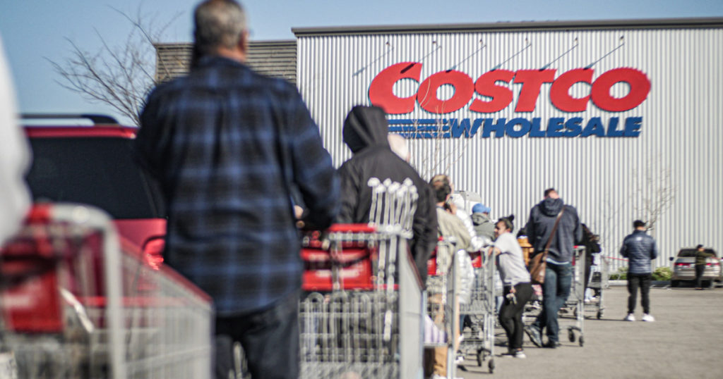 MARINA DEL REY, CALIFORNA - MARCH 2020: CostCo is giving a break to the disabled & the 60+ crowd by giving them early access to the warehouse. For the younger/able bodied, the lines grow longer.
