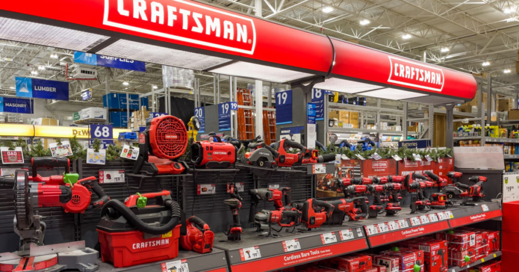 PORT CHARLOTTE, FLORIDA - January 08, 2021 : Craftsman Tools power tool retail display at Lowe's home improvement store.
