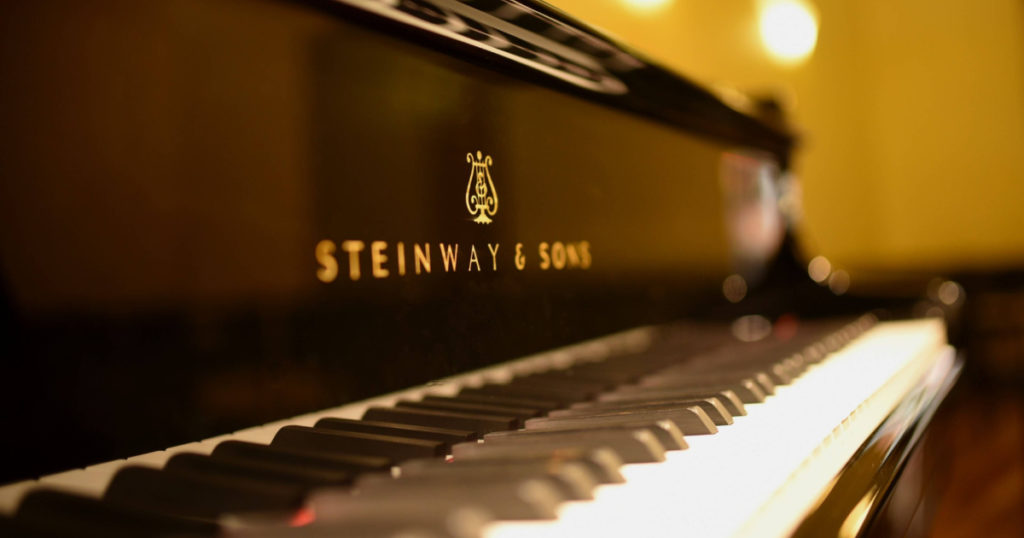 May 26, 2022. Portrait of a world class Steinway and Sons piano black and white keys in Athens, Greece.
