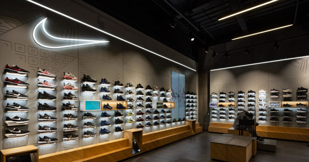 GLASGOW, UK - JUNE, 2022: Nike store. Nike is one of the world's largest suppliers of athletic shoes and apparel. The company was founded on January 25, 1964.
