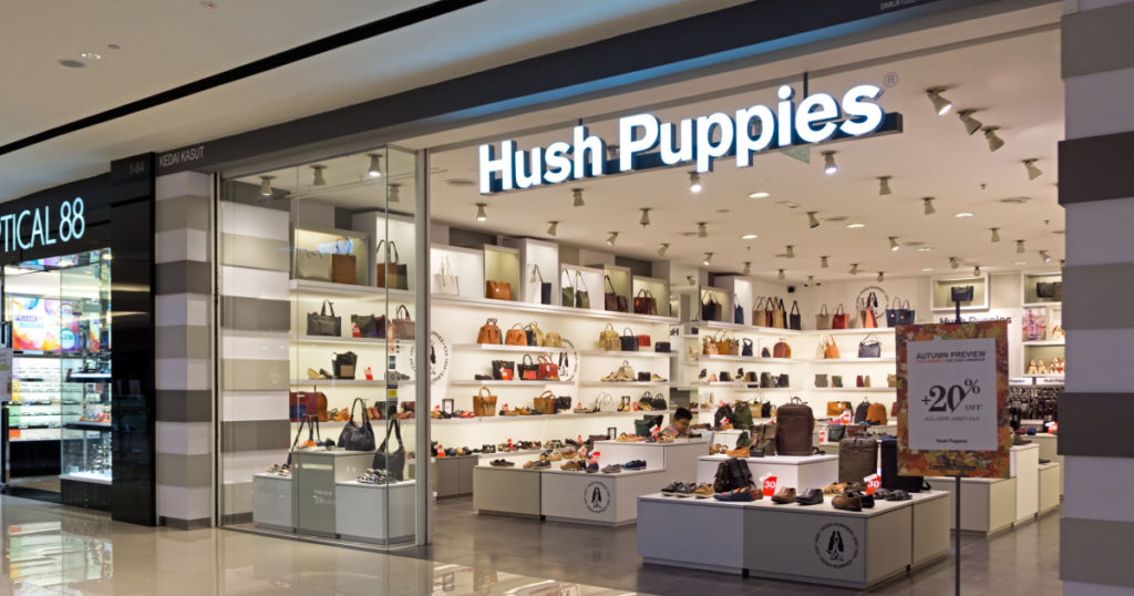 Kota Kinabalu, Malaysia - October 15, 2017 - Hush Puppies store at Imago Mall. Hush Puppies is an American internationally marketed brand of contemporary, casual footwear for men, women and children.
