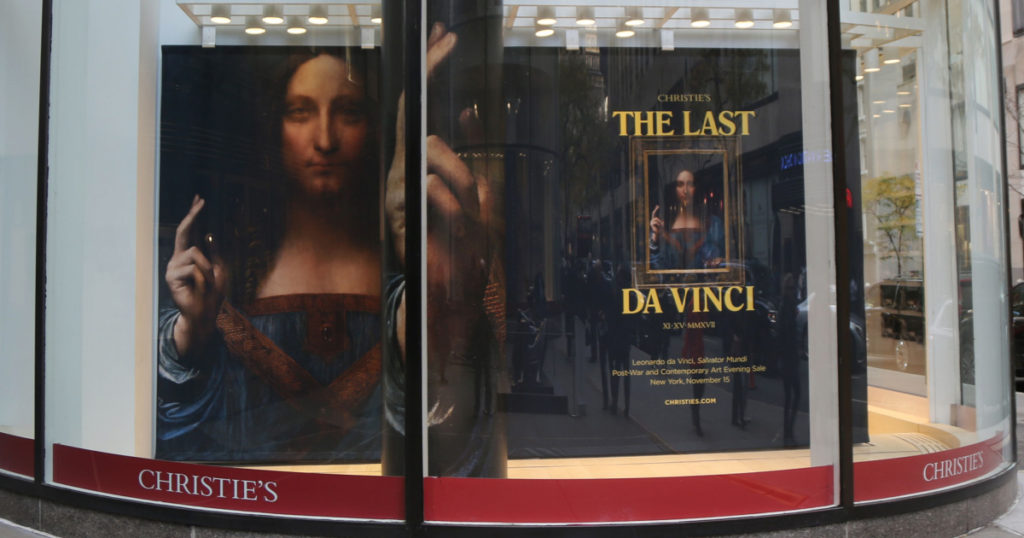 Christie's main headquarters at Rockefeller Plaza in New York. Long-lost da Vinci painting fetches $450 million, a world record at Christie's in NY in November 2017