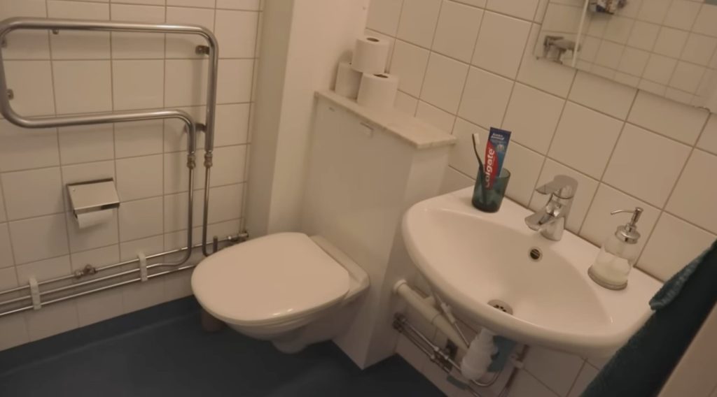 toilet and sink in Swedish apartment 