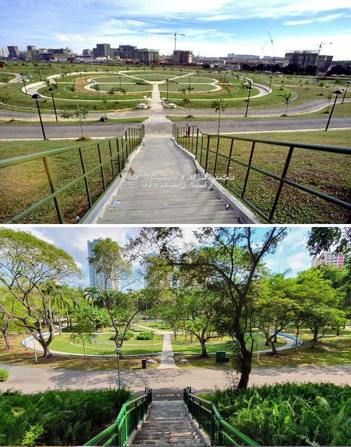 then and now: Bishan Park: A 30-Year Transformation. Upper Image: 1988. Lower Image: 2020