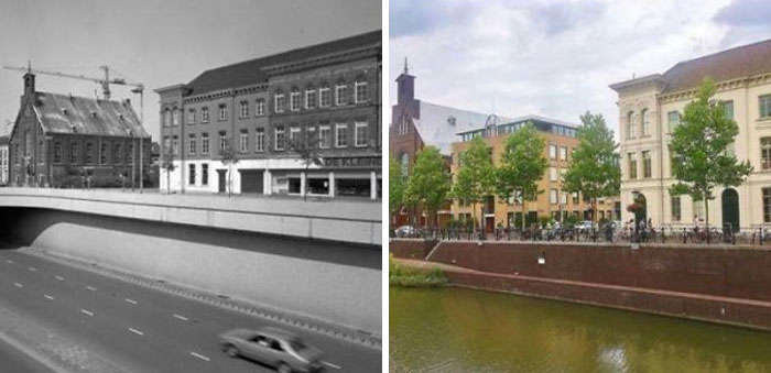 Utrecht, Netherlands: A Contrast of 1982 and 2020. The Transformation of a Highway Into a Canal