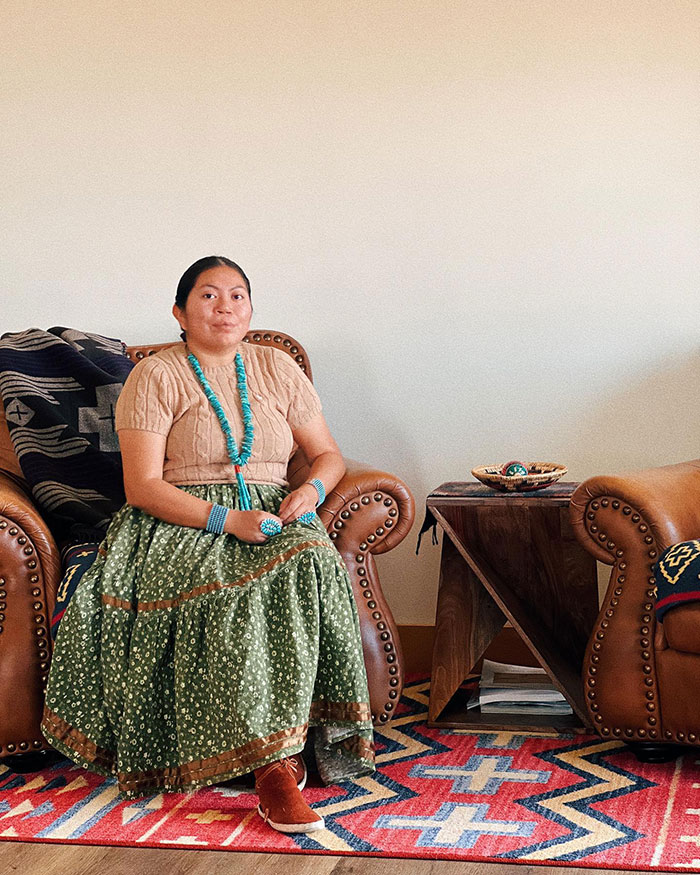 Naiomi grew up in Rock Point, Arizona in the Navajo Nation and learned the art of weaving from her paternal grandmother and her brother (and design partner).